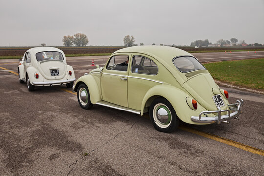 Vintage Volkswagen Type 1 Beetle (1963) seen from the rear in a classic car rally. November 4, 2018 in Lugo, RA, Italy