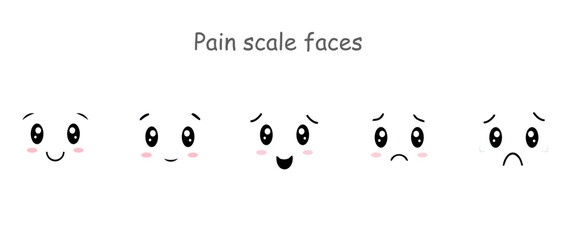 Cute Pain Scale Emoji Faces – Pain Level Assessment Vector from Happy to Sad