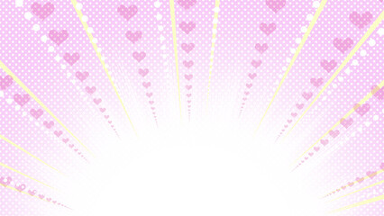 背景素材　カラー　集中線　16:9　漫画　アニメ　ピンク　ハート　ポップ カラーハーフトーン