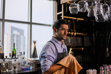 Bartender is working at luxury night club.