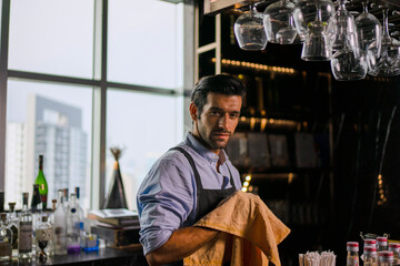 Bartender is working at luxury night club.