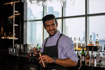 Bartender is working at luxury night club.