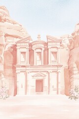 Detailed Gouache Illustration of Petra Jordan Sunny Morning Pastel