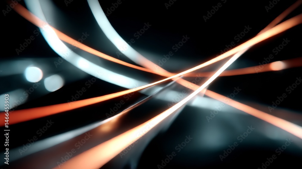 Poster elegant light trails: abstract orange and white lines in motion on dark backdrop