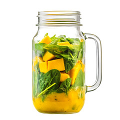 Mason Jar Filled with Mango and Spinach Isolated on Transparent Background