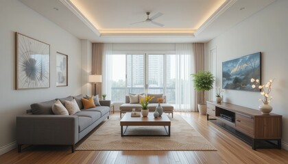 Modern Living Room Interior Design with City View