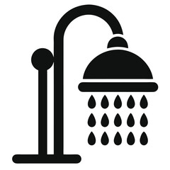 A modern black shower head releases water in a minimalist and striking monochrome display