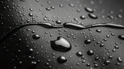 Water droplets on black leather