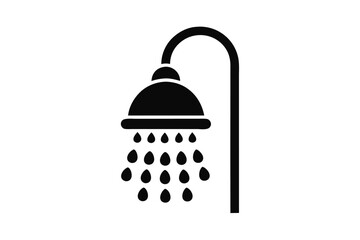 A single black shower head shows water flowing downward in a simple, clean icon