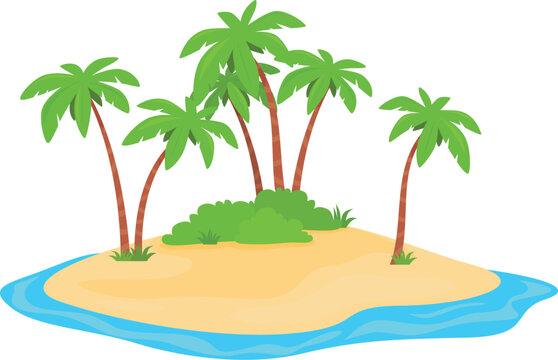 Uninhabited island tropical sand sea beach with palm tree summer vacation vector flat illustration