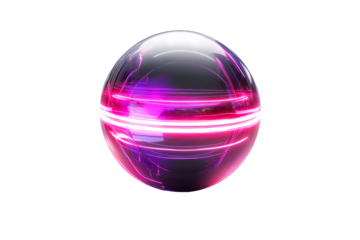 Sphere with Glowing Purple Bands, Orbiting, Isolated, cut out transparent