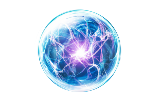 Energy orb glowing with blue and purple plasma, cut out transparent - Powered by Adobe
