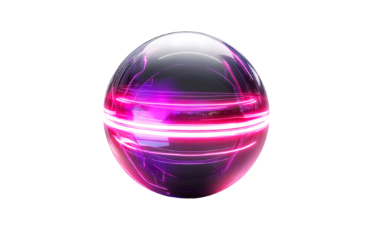 Sphere with Glowing Purple Bands, Orbiting, Isolated, cut out transparent