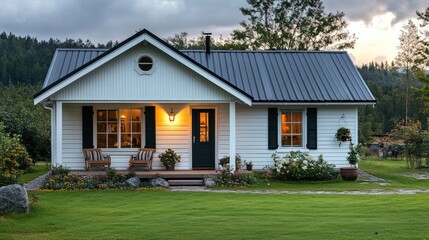 Charming country cottage at dusk