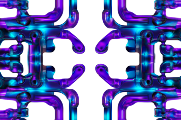 Luminous Pipe System in Blue and Purple Colors, cut out transparent