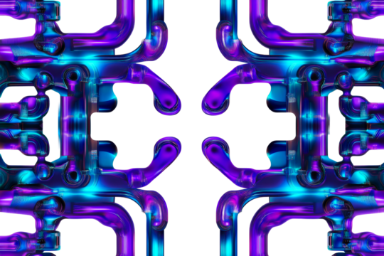 Luminous Pipe System in Blue and Purple Colors, cut out transparent
