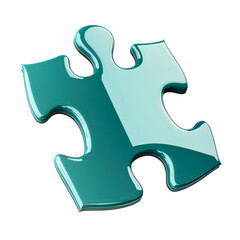 Teal Puzzle Piece with Glossy Surface, Isolated, cut out transparent