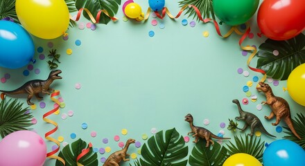 Naklejka premium Dinosaur Birthday Party Scene