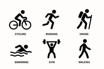 Bold black icons of fitness activities Vector