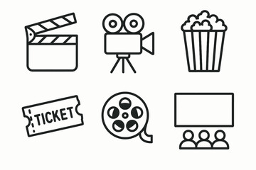 Movie theater and cinema icons in line style Vector