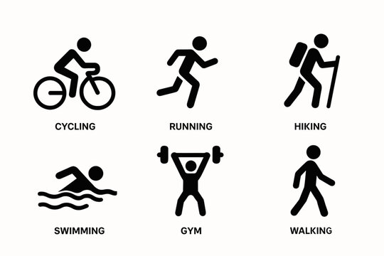 Bold black icons of fitness activities Vector - Powered by Adobe