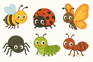 Naklejka premium Cute cartoon insects with smiling faces Vector