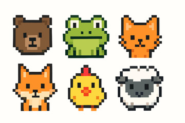 Colorful pixel animal characters for retro games Vector