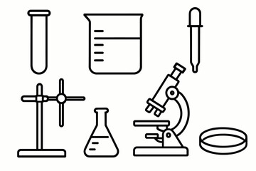 Black line icons of laboratory science tools Vector