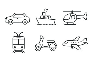 Outline icons of different transport vehicles Vector