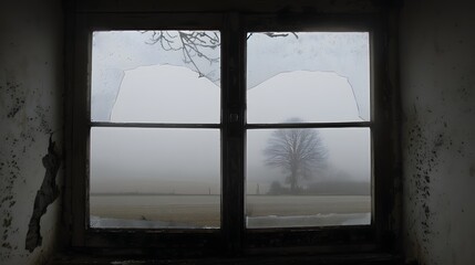 Fototapeta premium Broken Window with Fog