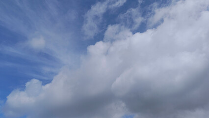 White clouds against a clear blue sky. Nature, peace and environment concepts