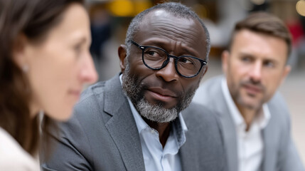 Business Discussion Among Three Professionals in a Modern Meeting Setting