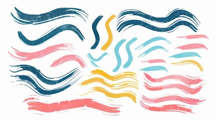 Obraz premium Colorful Bold Curved Lines Collection: Hand-Drawn Grunge Brush Strokes, Scribbles & Swirls on White