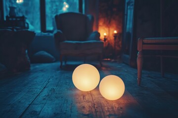Romantic night setting with glowing orbs of soft light