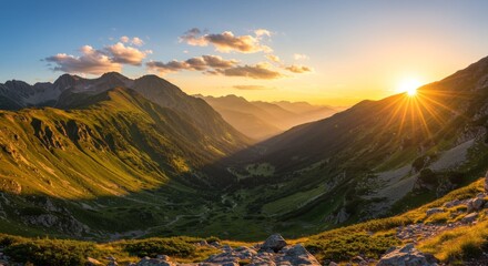 Majestic Mountain Valley Sunset Panorama