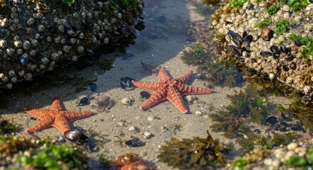 Orange Starfish in a Rocky Tide Pool