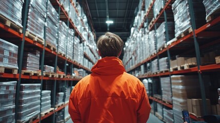 Fototapeta premium Warehouse worker inside a large distribution center