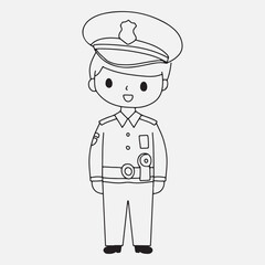 Police Icons Hand Drawn Doodle Coloring Vector. Set of Cute Police Related Objects in Doodle Style Police element doodles