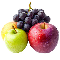 Three Apples and Grapes Isolated on Transparent Background