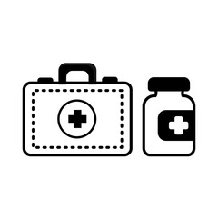 First aid kit and medicine bottle outline icon 