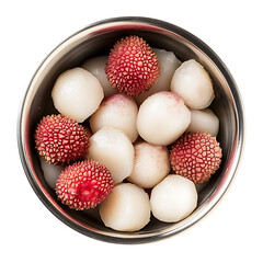 Lychee Coconut Blend in Stainless Steel Bowl Isolated on Transparent Background