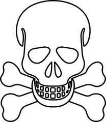 Human skull and crossbones. Death, danger or poison symbol icon in line isolated on transparent background