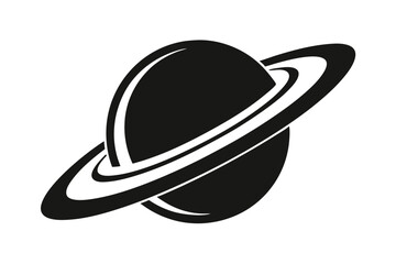 The black and white abstract shows a planet surrounded by rings against white