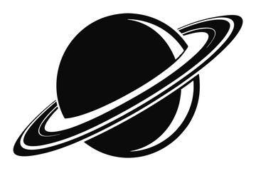 Isolated planet with rings orbiting in black and white presents a celestial cosmic view