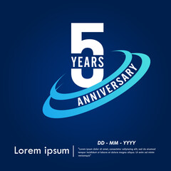 5th years anniversary celebration emblem. elegant anniversary logo isolated with blue oval ring on dark blue background. vector illustration template design for web, flyers, poster, greeting card
