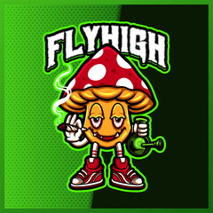 Mushrooms Cannabis Weed esport and sport mascot logo design with modern illustration concept for team, badge, emblem and t-shirt printing. Smoke Bong illustration on isolated background