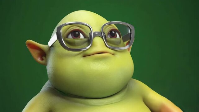 Curious Green Creature with Glasses