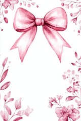 Elegant Invitation Design with Pink Bow Floral Magical Watercolor Cute Banner Elements in Colorful Botanical Style