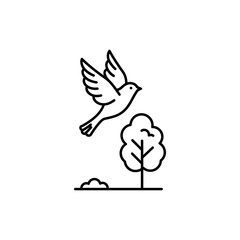 Bird Flapping Wings Flying Above a Tree in Natural Landscape