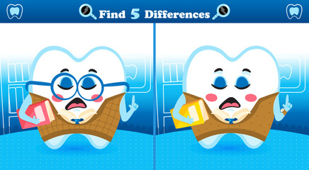 Find the Differences Game with Cute Smart Tooth